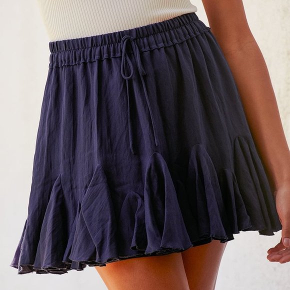Navy Blue Ruffled Mini Skirt - Picture 1 of 4